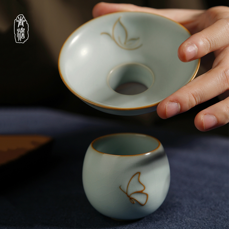 青澹汝窑茶滤景德镇手工陶瓷