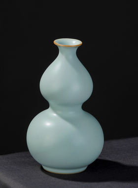 青澹汝窑葫芦摆件景德镇陶瓷花瓶