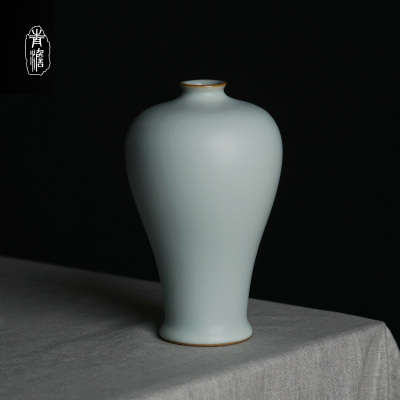 汝窑梅瓶景德镇陶瓷花瓶摆件客厅插花中式仿古瓷器青瓷家居装饰品