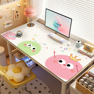 小毛绒球桌垫书桌学生学习写字垫子超大号皮革卡通防水鼠标电脑垫