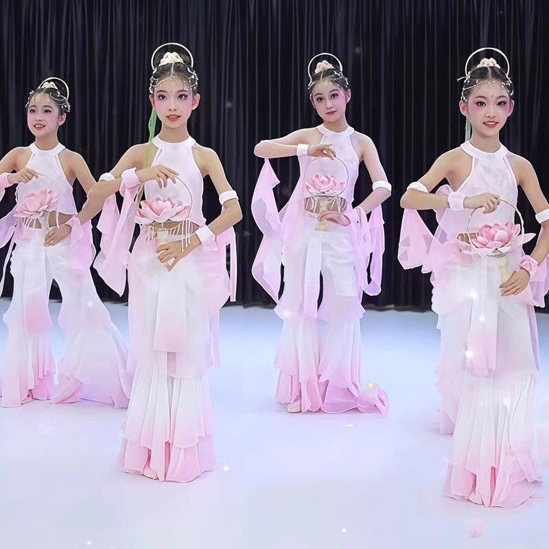 六一芙蕖织语舞蹈服敦煌舞儿童演出服女荷花灯宫灯舞异域表演服