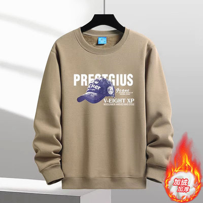 潮牌加绒加厚圆领卫衣男