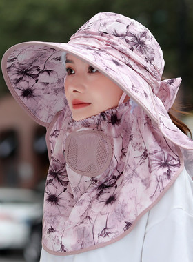 大檐遮阳帽女夏季户外防晒遮脸太阳帽时尚透气薄采茶凉帽骑车帽子