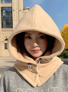 连帽一体帽子女冬季保暖帽骑车帽
