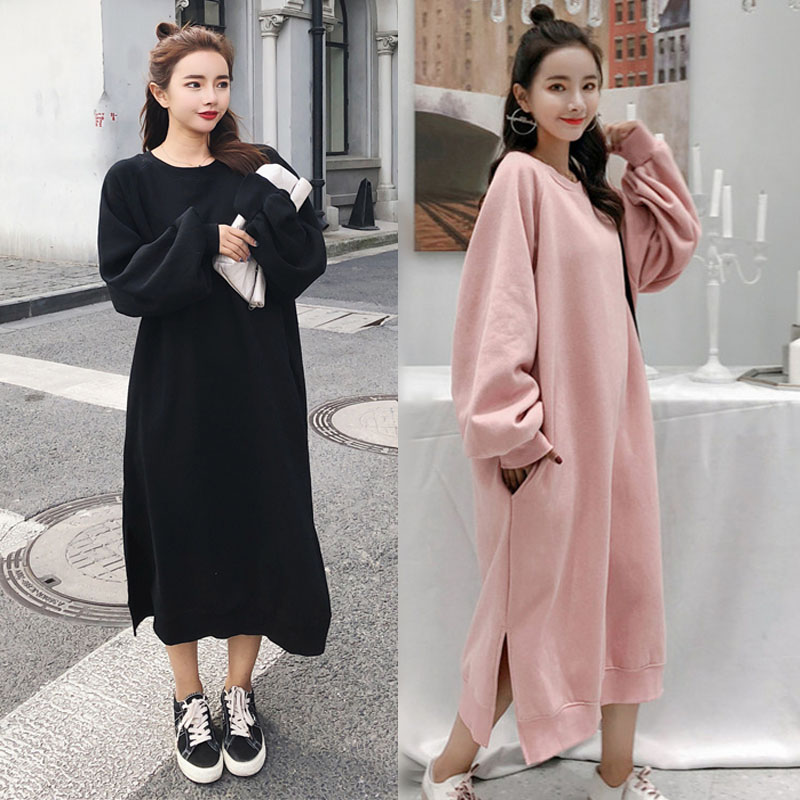 懒人卫衣裙长款过膝宽松外套女