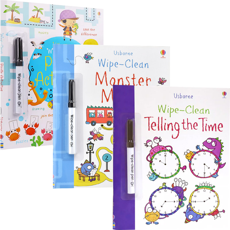 Usborne Wipe-clean Activity Books 尤斯伯恩早教启蒙可擦书 海盗活动怪兽迷宫时间认知 益智活动附可擦笔 英文原版进口儿童图书