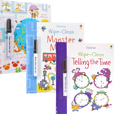 【自营】Usborne Wipe-clean Activity Books 尤斯伯恩早教启蒙可擦书 海盗活动怪兽迷宫时间认知 益智活动附可擦笔 英文原版进口