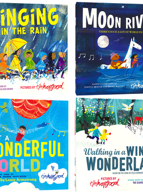 牛津精品绘本4册 What A Wonderful World 多么美好的世界雨中欢唱月亮河 经典老歌 Tim Hopgood 英文原版进口儿童图书 亲子共读