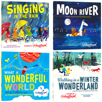 牛津精品绘本4册 What A Wonderful World 多么美好的世界雨中欢唱月亮河 经典老歌 Tim Hopgood 英文原版进口儿童图书 亲子共读