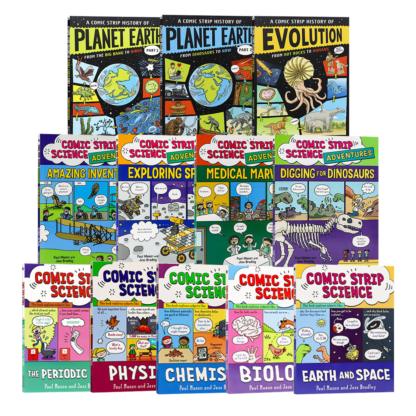 Comic Strip Science History 漫画科学历史科普绘本 英语原版进口 物理生物化学地球太空 地球漫画史 从大爆炸到鸟类 恐龙到现代