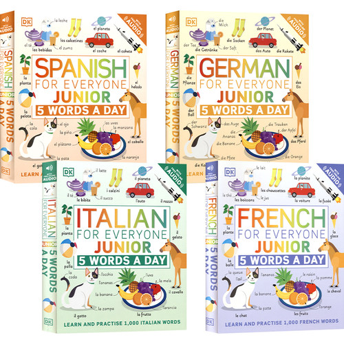DK 5 Words a Day French German Spanish Italian for Everyone Junior 每天五个单词 法语 德语 西班牙语 意大利语教程 英文原版