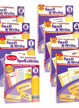 Evan Moor Skill Sharpeners Spell and Write Prek-G6 美国学龄前幼儿园小学加州教辅 技能铅笔刀系列英语拼写练习册 英文原版
