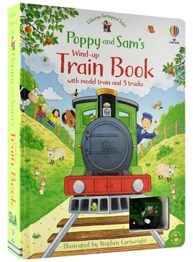 【自营】Usborne Poppy and Sam's Wind-Up Train Book 发条蒸汽火车 轨道书 农场故事 波比和山姆纸板玩具书 英文原版进口儿童