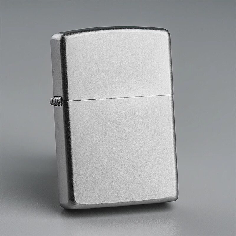Zippo正版煤油打火机205经典银磨砂光板机黑裂漆哑光男士礼物刻字