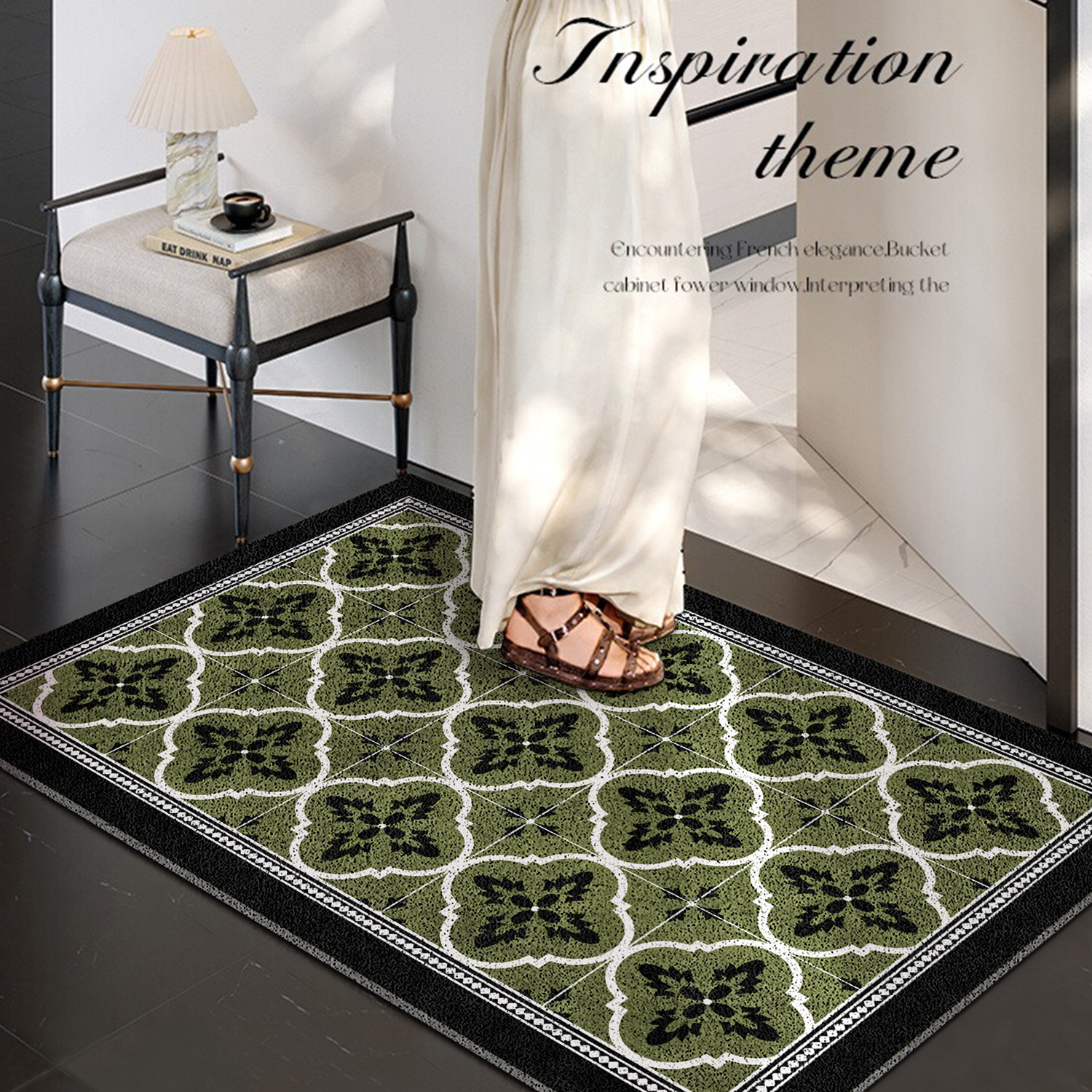 复古花砖轻奢丝圈地垫入户门垫进门脚垫子防滑家用玄关可剪裁地毯,居家布艺,入户地垫,淘宝优惠券,粉丝福利购,淘宝优惠卷