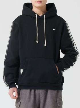 nike耐克男子宽松针织套头衫篮球运动连帽加绒棉THJ3882-010