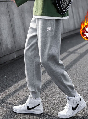 Nike耐克灰色加绒束脚长裤男冬季厚款运动裤保暖休闲裤BV2672