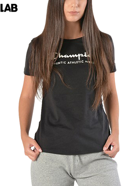 CHAMPION 冠军 女子premium草写圆领修身短袖T恤 110883 YT