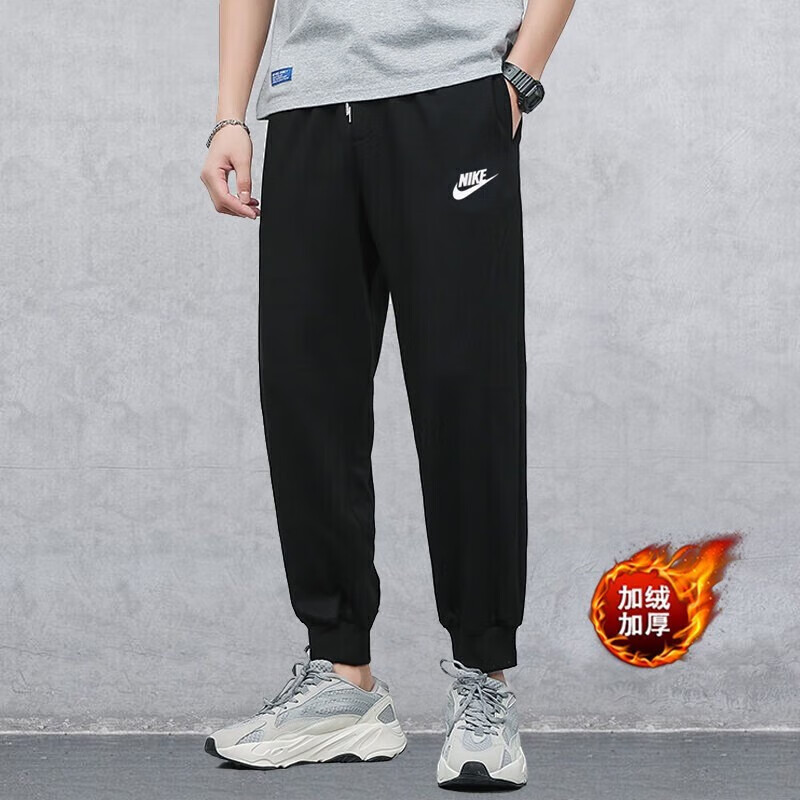 Nike耐克黑色加绒束脚裤男