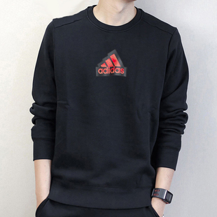 阿迪达斯新年款卫衣秋冬季男款2024新款运动服休闲圆领套头衫红色