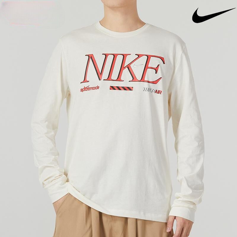 Nike耐克针织薄款上衣男子印花纯棉打底衫圆领长袖T恤FD1340-110