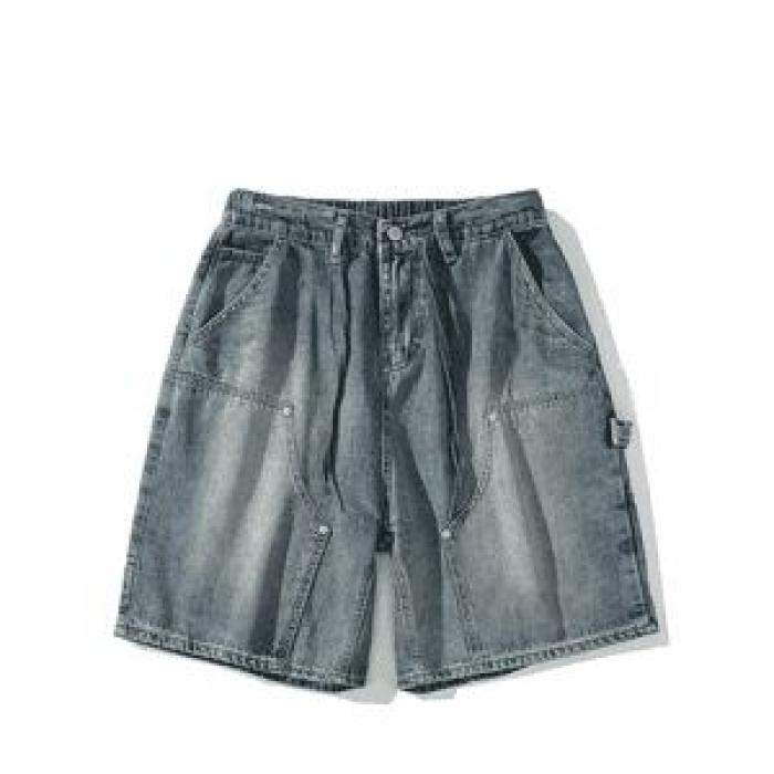 高腰牛仔短裤男2025新款夏季直筒宽松五分裤男女阔腿休闲