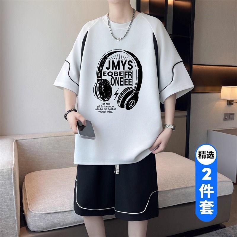 夏季青少年短袖t恤男生新款大童潮牌高中初中学生大童衣服套装