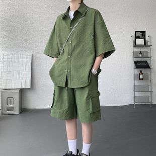 新款 轻熟风男装 夏季 衬衣男 潮流高级感半中袖 宽松休闲短袖 韩版 衬衫