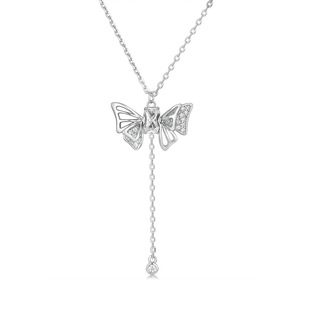 S925纯银白昼之约项链女蝴蝶抽拉翅膀可动女神轻奢镶嵌锁骨链礼品