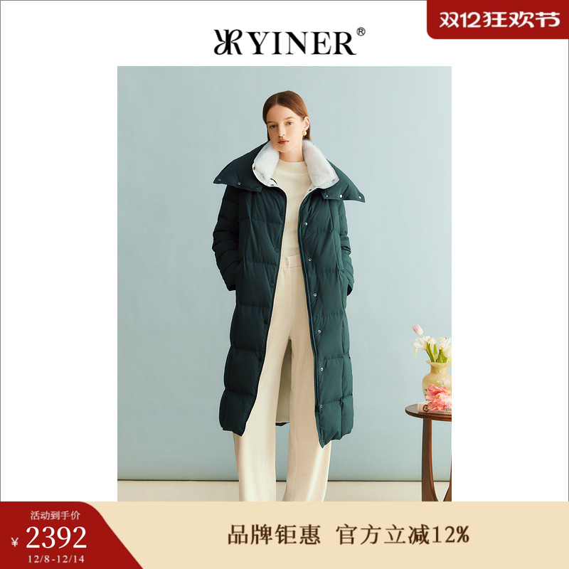 【聚暖白鹅绒】YINER音儿女装冬季长款水貂毛皮羽绒服