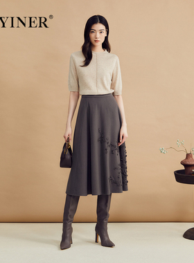 YINER音儿女装冬季时尚美拉德半高领羊毛羊绒混纺针织衫套头