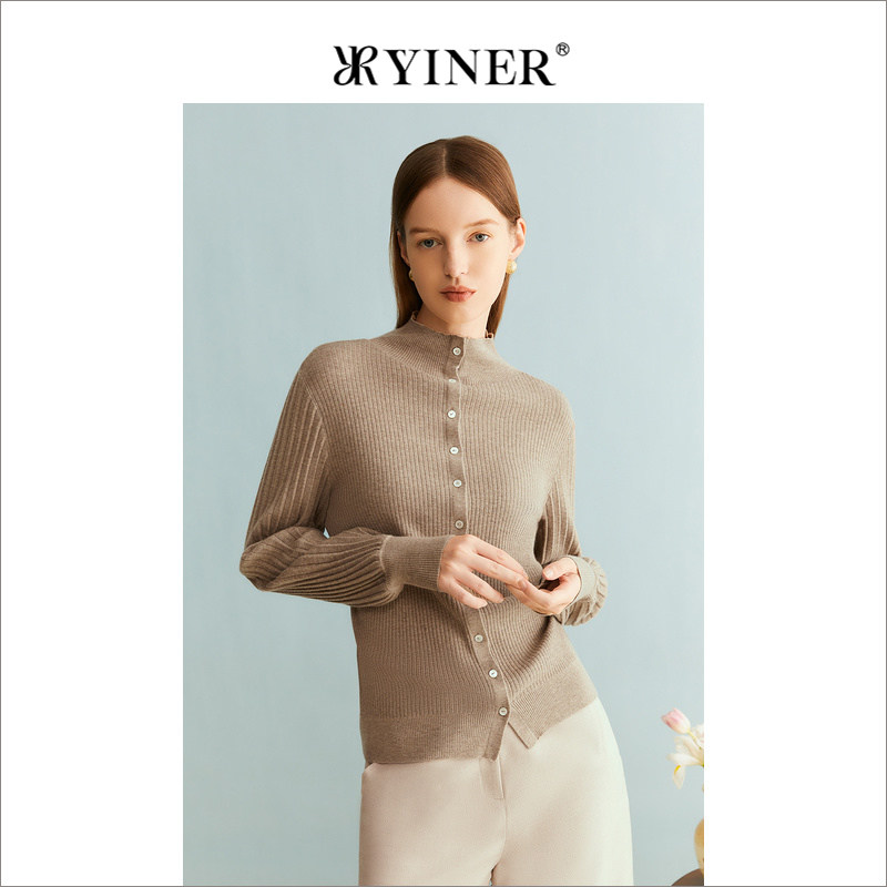 YINER音儿女装冬单排扣纯绵羊毛针织衫优雅打底衫半高领针织内搭