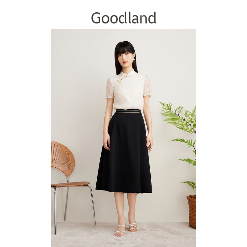 goodland半身裙闪丝过膝通勤时尚