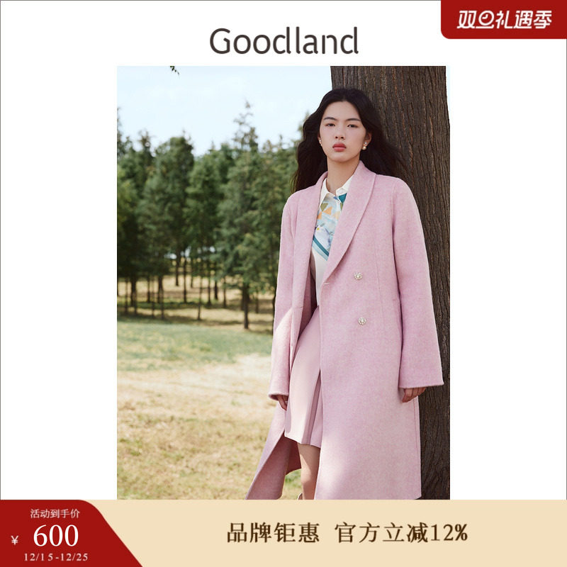 【绵羊毛+兔毛】Goodland美地女装冬季双面毛呢大衣桑蚕丝外