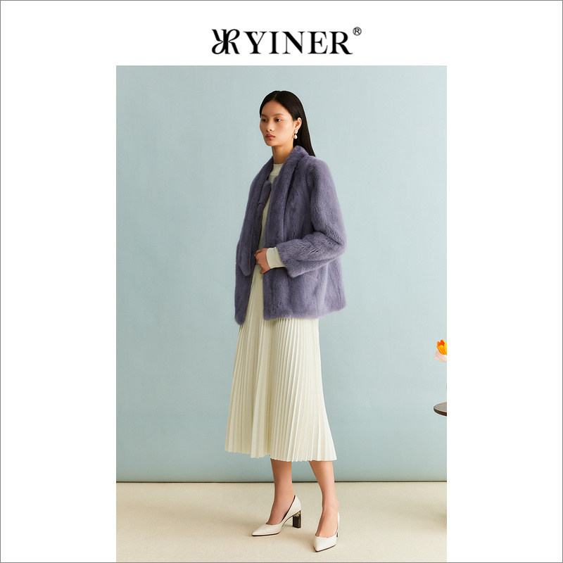 YINER音儿女装冬季绒暖水貂毛皮真皮皮草围脖领外套