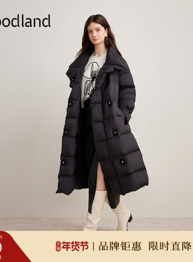 Goodland美地女装冬季时尚高克重厚实长款廓形大翻领羽绒服