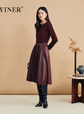 YINER音儿女装冬季时尚法式微醺感安可拉红羊毛混纺不规则针织衫