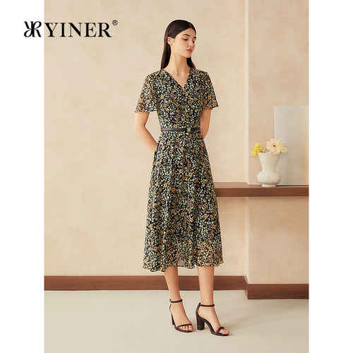 【周末花园】YINER音儿专选夏新款超细旦璀璨生花印花连衣裙
