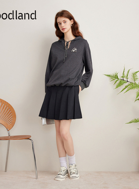 Goodland美地秋季松弛感钉珠轻上衣深灰色连帽卫衣