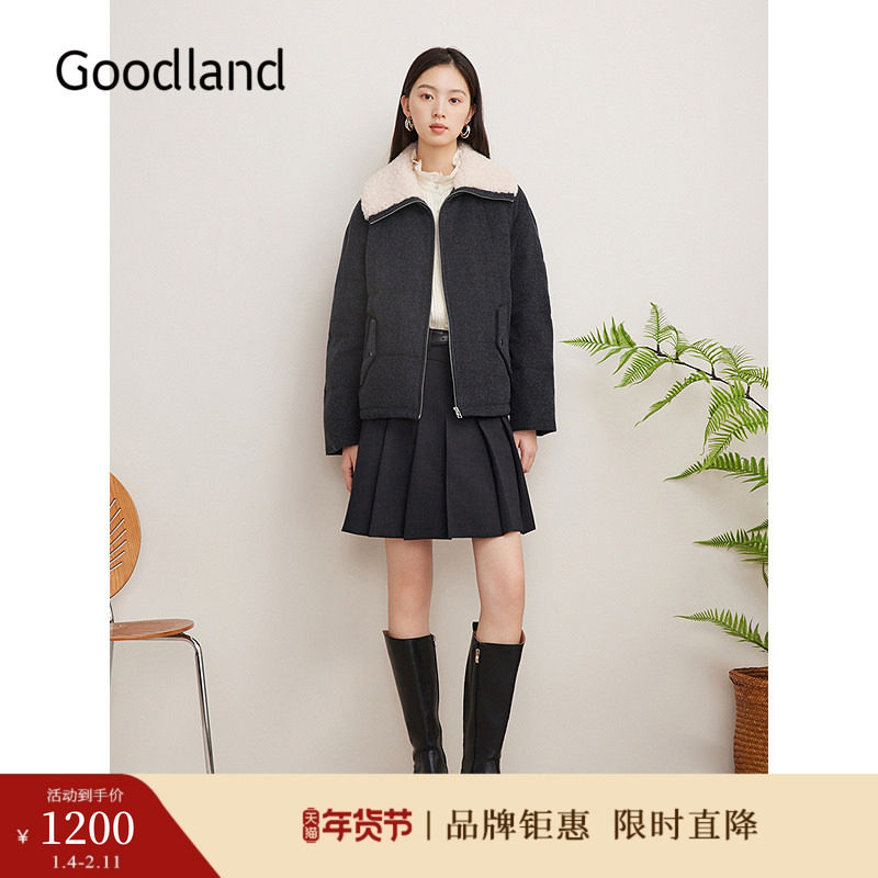 【美丽诺羊毛】Goodland美地女装冬季时尚保暖撞色大翻领羽绒服,女装/女士精品,羽绒服,淘宝优惠券,粉丝福利购,淘宝优惠卷