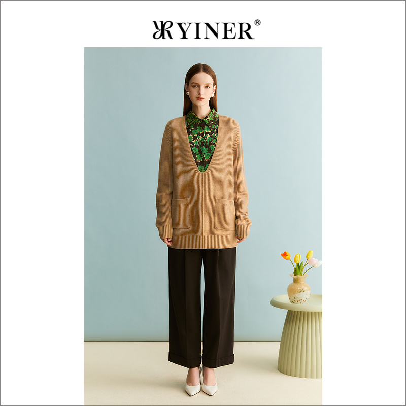 【100绵羊毛】YINER音儿女装秋季中长款针织衫上衣