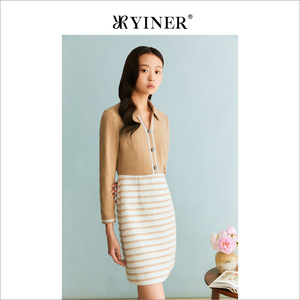 [假两件]YINER音儿专选冬季羊毛条纹连衣裙