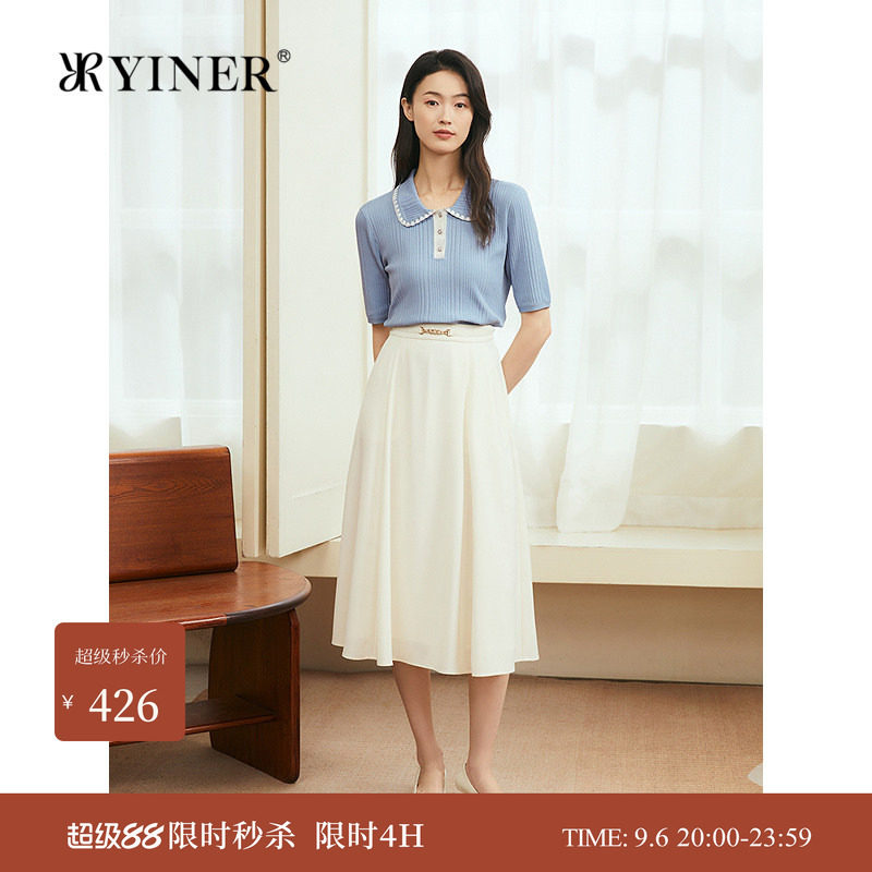 【周末花园】YINER音儿专选夏季新款伯爵冰麻撞色翻领针织衫图片