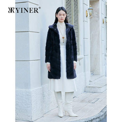 YINER音儿专选冬季新款进口优雅长款连帽整貂母貂水貂毛皮草
