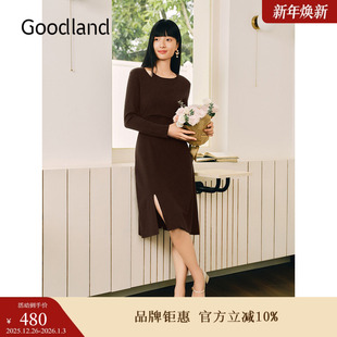 时尚 冬季 Goodland美地女装 美丽诺羊毛针织连衣裙 美拉德