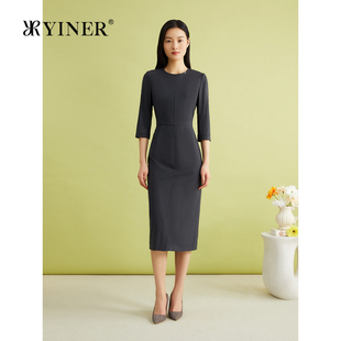 法式 夏季 100绵羊毛 优雅S型收腰连衣裙 YINER音儿女装