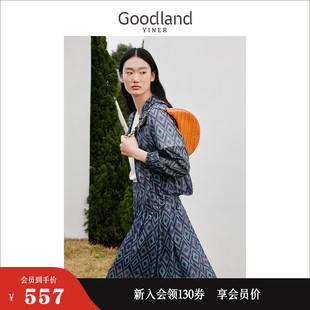 Goodland美地女装 2023秋季 度假风 印花格纹短外套