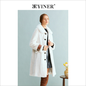 YINER音儿专选女装 冬季 水貂毛皮保暖皮草米白色大衣