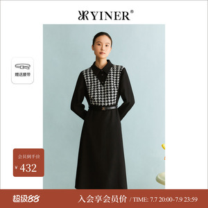 【100绵羊毛】YINER音儿专选法式冬季女装千鸟格连衣裙