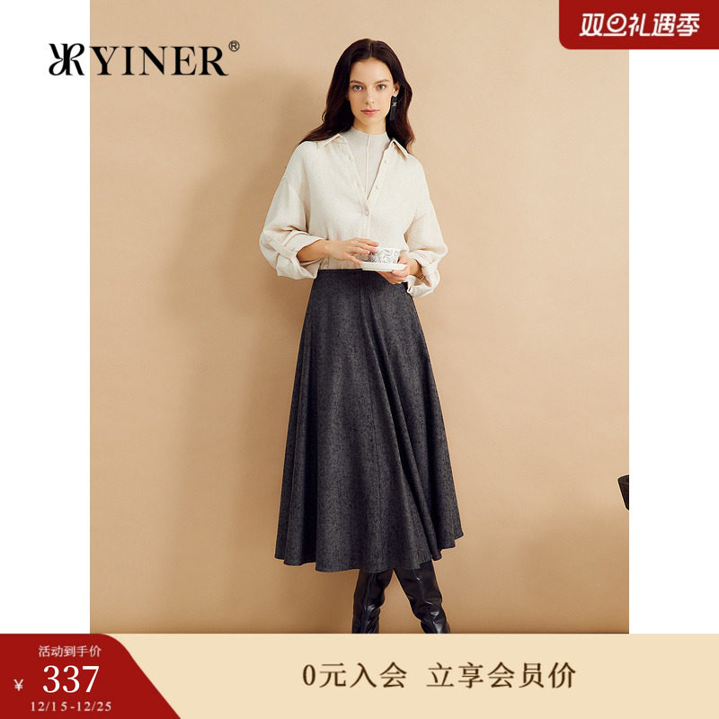 YINER音儿女装秋季法式休闲肌理感亚麻长袖衬衫